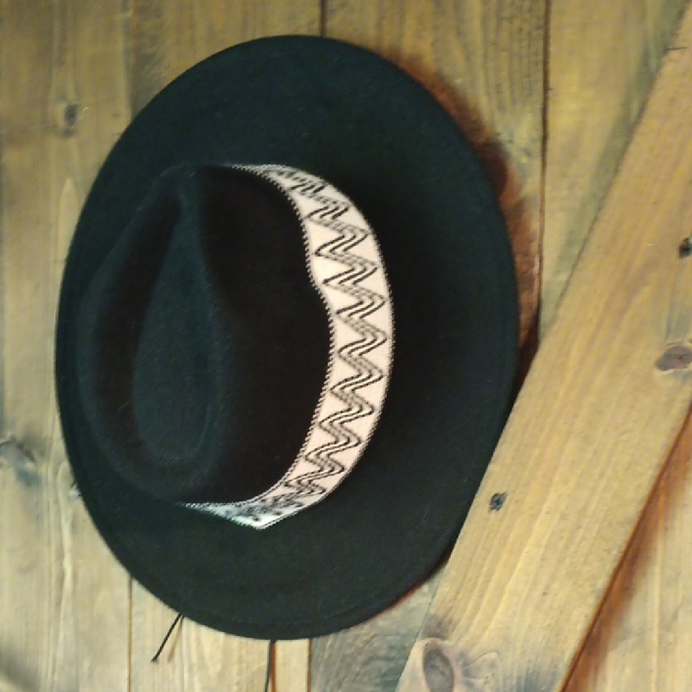 Black Fedora Hat with Patterned Band